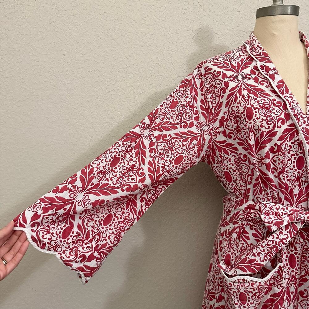 HEIDI CAREY Filigree Kimono Robe Red White Floral Long Sleeve Lounge - Picture 5 of 13